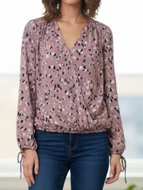 Collective Concepts Mauve Abstract Print Faux Wrap Top